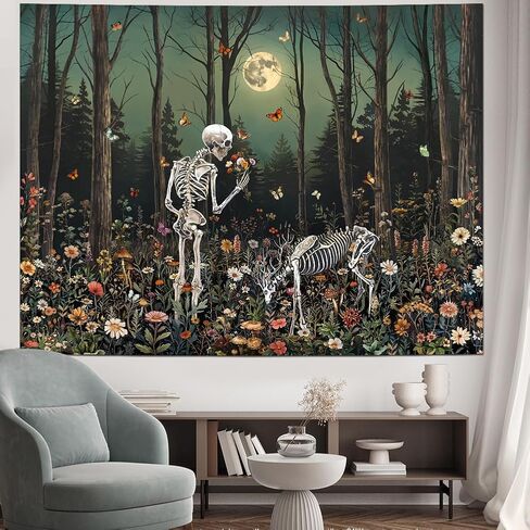 Heynvioo Skull Tapestry Gothic Floral Flower Tapestries Trippy Skeleton Deer Tapestry Moon Forest Tapestries Psychedelic Aesthetic Wall Hanging Decor for Bedroom Living Room Home 59.1L x 51.2W in Saudi Arabia