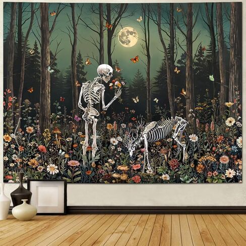 Heynvioo Skull Tapestry Gothic Floral Flower Tapestries Trippy Skeleton Deer Tapestry Moon Forest Tapestries Psychedelic Aesthetic Wall Hanging Decor for Bedroom Living Room Home 59.1L x 51.2W in Saudi Arabia