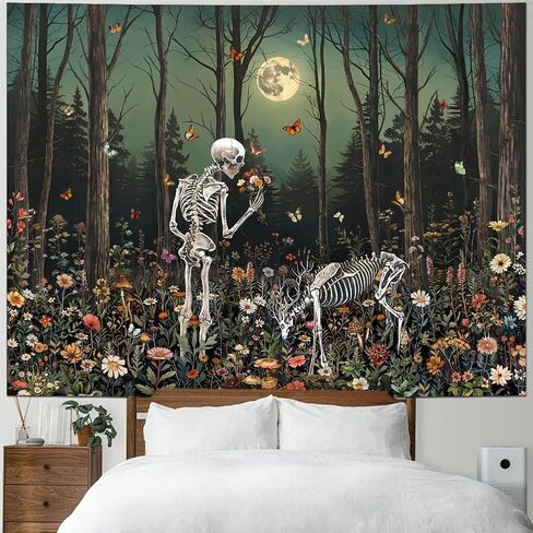 Heynvioo Skull Tapestry Gothic Floral Flower Tapestries Trippy Skeleton Deer Tapestry Moon Forest Tapestries Psychedelic Aesthetic Wall Hanging Decor for Bedroom Living Room Home 59.1L x 51.2W in Saudi Arabia