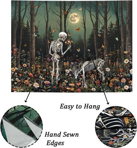 Heynvioo Skull Tapestry Gothic Floral Flower Tapestries Trippy Skeleton Deer Tapestry Moon Forest Tapestries Psychedelic Aesthetic Wall Hanging Decor for Bedroom Living Room Home 59.1L x 51.2W in Saudi Arabia