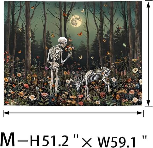 Heynvioo Skull Tapestry Gothic Floral Flower Tapestries Trippy Skeleton Deer Tapestry Moon Forest Tapestries Psychedelic Aesthetic Wall Hanging Decor for Bedroom Living Room Home 59.1L x 51.2W in Saudi Arabia