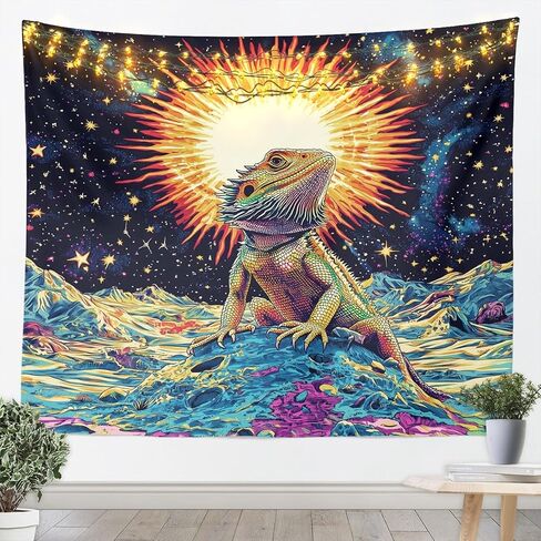 Manfei Bearded Dragon Kids Tapestry,Cartoon Lizard Reptile Animals Wall Tapestries,Girls Boys Room Decor,Star Moon Modern Fashion Wall Tapestries,Colorful Home Wall Decor,Medium 59.1 x 59.1 Inches in Saudi Arabia