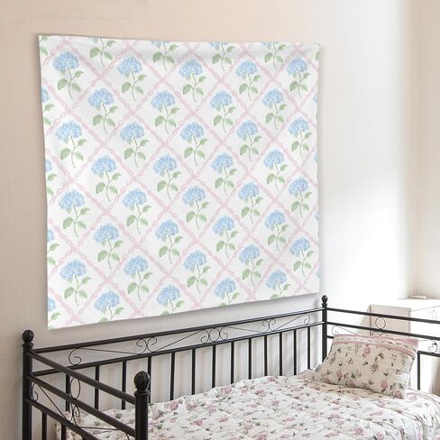 WNAGT Blue Hydrangea Floral Tapestry Wall Hanging, Preppy Pink Trellis Grandmillennial Hydrangea Flower Wall Blanket Decor for Girls Bedroom Dorm Apartment Home, 50x60 Inch in Saudi Arabia