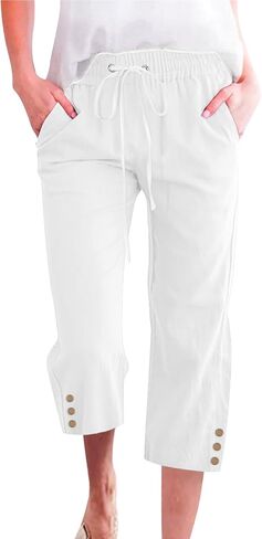 Schine Women Casual Capri Pants Lightweight High Waist Elastic Drawstring Pants in Saudi Arabia