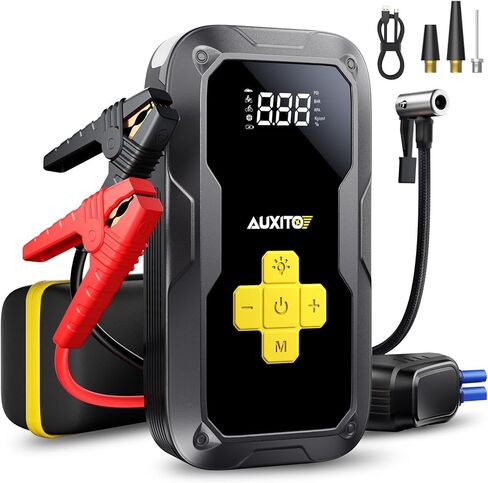 AUXITO Jump Starter: بطارية السيارة المحمولة 7000 أمبير لجميع أنواع الغاز أو ما يصل إلى 12 لتر من الديزل، صندوق القفز 3 في 1 متعدد الوظائف 12 فولت مع ضوء تخييم 4000 لومن وبنك طاقة 16000 مللي أمبير في الساعة in Kuwait