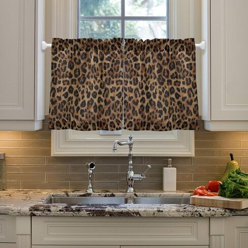 ALAZA Cheetah Leopard Print Animal Short Cafe Curtain Tiers Small Windows Kitchen Bathroom Curtains Sets 24 inch in Saudi Arabia