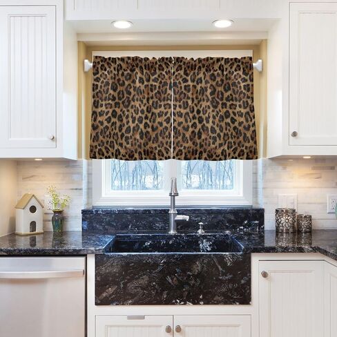 ALAZA Cheetah Leopard Print Animal Short Cafe Curtain Tiers Small Windows Kitchen Bathroom Curtains Sets 24 inch in Saudi Arabia