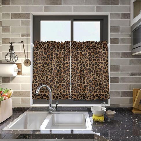 ALAZA Cheetah Leopard Print Animal Short Cafe Curtain Tiers Small Windows Kitchen Bathroom Curtains Sets 24 inch in Saudi Arabia