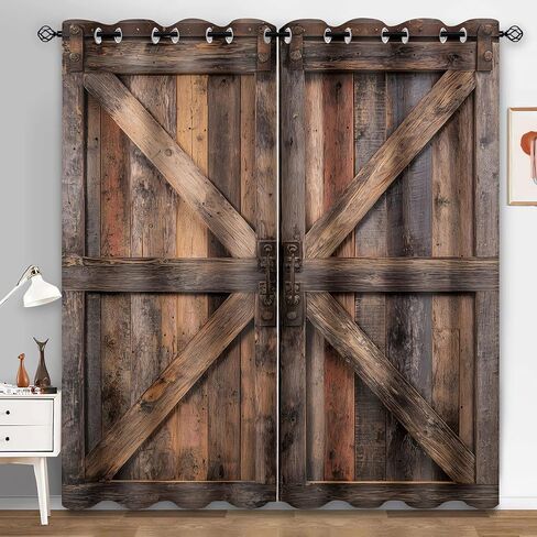 Rustic Wood Blackout Curtains,Brown Vintage Wooden Barn Door Curtain,4284inch Farmhouse Rural Retro Window Drapes for Bedroom Living Room Decor,2Panel HI089YL in Saudi Arabia