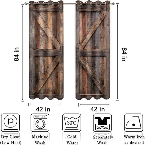 Rustic Wood Blackout Curtains,Brown Vintage Wooden Barn Door Curtain,4284inch Farmhouse Rural Retro Window Drapes for Bedroom Living Room Decor,2Panel HI089YL in Saudi Arabia