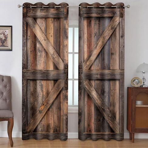 Rustic Wood Blackout Curtains,Brown Vintage Wooden Barn Door Curtain,4284inch Farmhouse Rural Retro Window Drapes for Bedroom Living Room Decor,2Panel HI089YL in Saudi Arabia