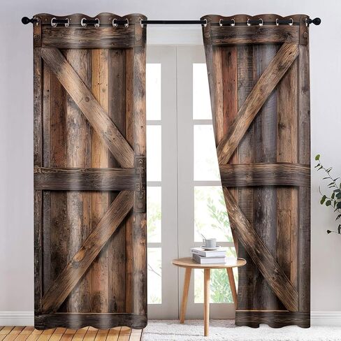 Rustic Wood Blackout Curtains,Brown Vintage Wooden Barn Door Curtain,4284inch Farmhouse Rural Retro Window Drapes for Bedroom Living Room Decor,2Panel HI089YL in Saudi Arabia