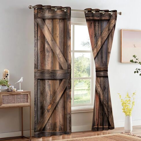 Rustic Wood Blackout Curtains,Brown Vintage Wooden Barn Door Curtain,4284inch Farmhouse Rural Retro Window Drapes for Bedroom Living Room Decor,2Panel HI089YL in Saudi Arabia
