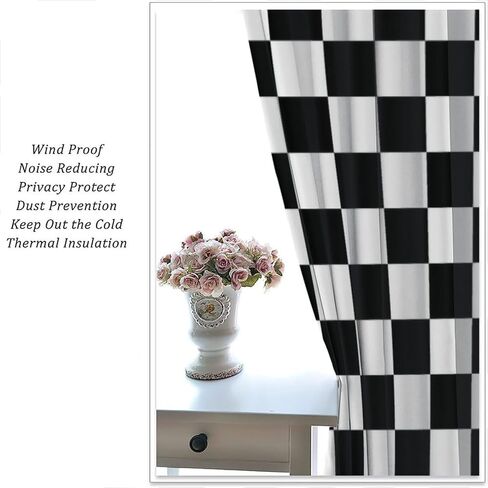 Racing Car Flag Curtains Grid Black White Check Pattern for Kids Room Decoration Print Decor Rod Pocket Window Drapes for Bedroom Living Room 42x45in in Saudi Arabia