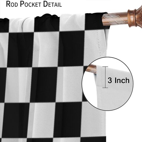 Racing Car Flag Curtains Grid Black White Check Pattern for Kids Room Decoration Print Decor Rod Pocket Window Drapes for Bedroom Living Room 42x45in in Saudi Arabia