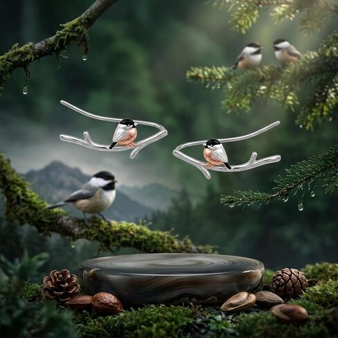 أقراط الطيور الجنيه الاسترليني سيفر الطيور فرع الأقراط الطيور متسلق القرط Chickadee الطيور القرط لطيف الحيوان مجوهرات Chickadee هدايا للنساء in Kuwait