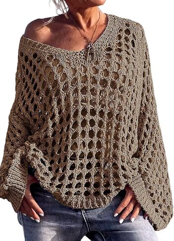Kinghua Crochet Cover Up for Women Summer Casual Hollow Out Long Sleeve T Shirts Tops Beach Vacation Clothes in Saudi Arabia