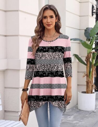 Zeagoo Tops for Women 3/4 Sleeve Crew Neck Shirts Loose Fit Dressy Summer Fall Blouses Flowy Cute Tunics 2026 Trendy in Saudi Arabia