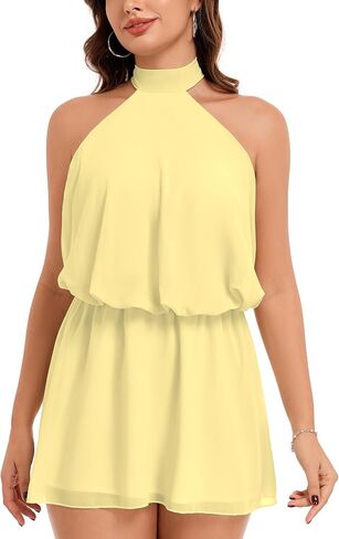 Summer Party Mini Dress for Women Chiffon Self-Tie Strap Sexy Sleeveless Backless Fitted Y2k A-Line Dress in Saudi Arabia