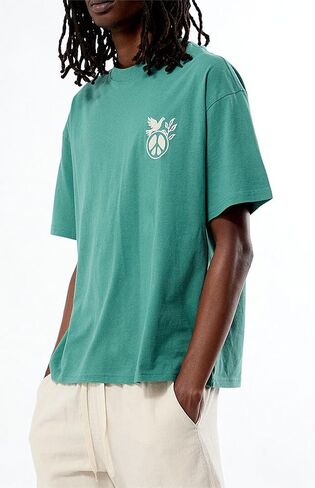 PacSun Men's Peace Embroidered T-Shirt - Green Size Med in Saudi Arabia