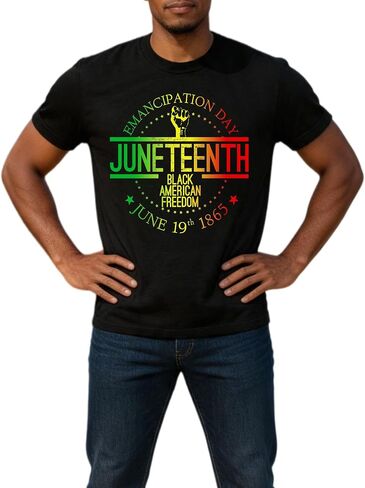 Juneteenth قمصان الرجال 1865 Juneteenth تي شيرت قمصان الحرية الأمريكية الأفريقية 19 يونيو قصيرة الأكمام تيز in Kuwait