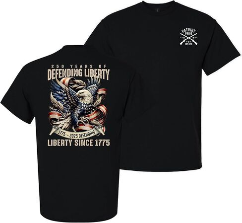 Patriot Pride Men’s Graphic T-Shirt – 250th Anniversary of Defending Liberty, Eagle in Ribbon Design in Kuwait