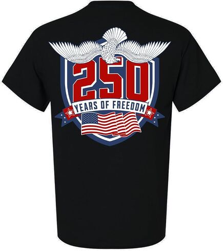 Patriot Pride Men’s Graphic T-Shirt – 250th Anniversary of Defending Liberty, Eagle in Ribbon Design in Kuwait