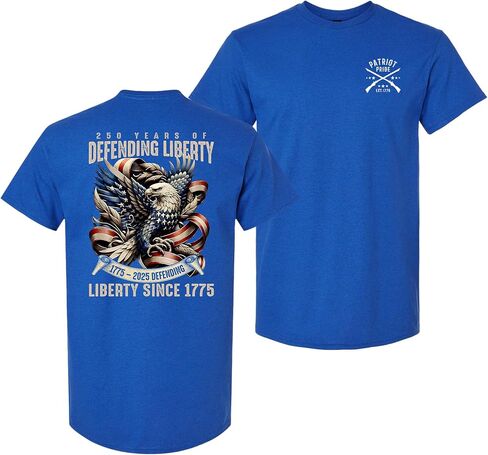 Patriot Pride Men’s Graphic T-Shirt – 250th Anniversary of Defending Liberty, Eagle in Ribbon Design in Kuwait