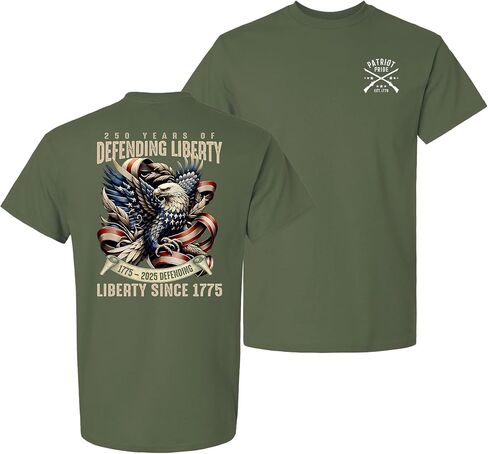 Patriot Pride Men’s Graphic T-Shirt – 250th Anniversary of Defending Liberty, Eagle in Ribbon Design in Kuwait