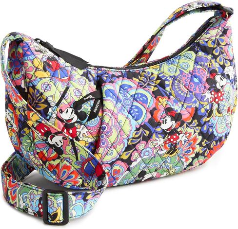 حقيبة كروس للسيدات من Vera Bradley مصنوعة من القطن الفاخر Kimmel Sling - محفظة كتف هلالية - ميكي وميني بيتال متعددة in Kuwait