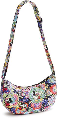 حقيبة كروس للسيدات من Vera Bradley مصنوعة من القطن الفاخر Kimmel Sling - محفظة كتف هلالية - ميكي وميني بيتال متعددة in Kuwait