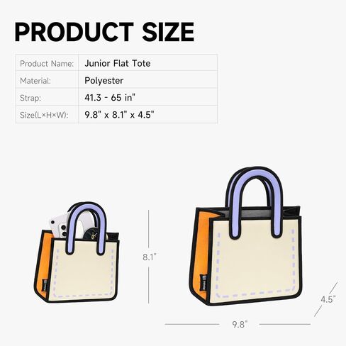 2D Cartoon Style Small Tote (Flat) - Pop Art Crossbody Bag for Women, Unique Designer Shoulder Purse in Saudi Arabia