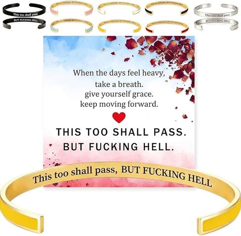 This Too Shall Pass But Fucking Hell Bracelet, BUT FUCKING HELL Engarved Motivational Bangle Bracelet, Hidden Message Encouragement Jewelry Gifts for Women Man in Saudi Arabia