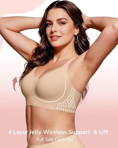 Womens No Underwire Minimizer Jelly Bra Wireless Plus Size Supportive Push Up Bras Full Coverage Seamless Comfortable Bralettes T-Shirt Bras XXL Size Skin in Saudi Arabia