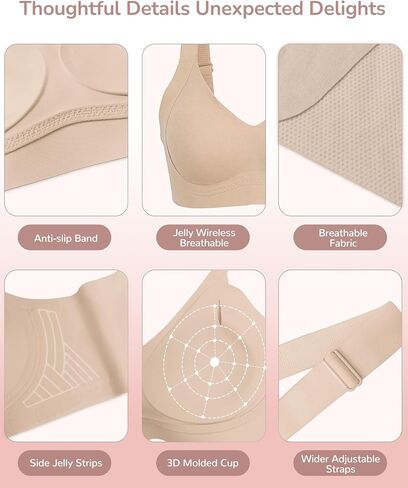 Womens No Underwire Minimizer Jelly Bra Wireless Plus Size Supportive Push Up Bras Full Coverage Seamless Comfortable Bralettes T-Shirt Bras XXL Size Skin in Saudi Arabia