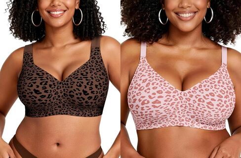 OEAK Womens Wireless Jelly Bra Coffee Leopard Color XL+Comfortable Convertible Everyday Tshirt Bras Pink Leopard 40B in Saudi Arabia