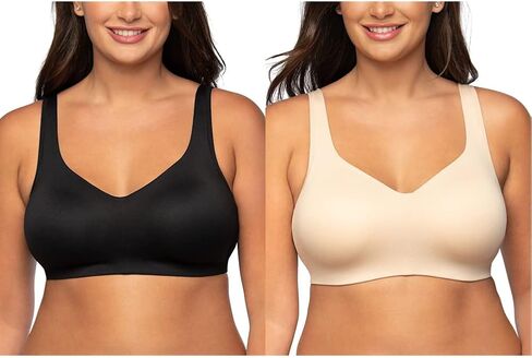 Vanity Fair Women's Wireless Beyond Comfort Bra with Breathable Cups (S-3XL), Convertible Straps (72204), 2 Pack Black/Neutral, XX-Large in Kuwait