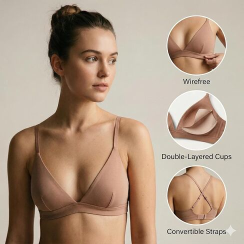 MeUndies FeelFree Triangle Bralette - بدون أسلاك، أكواب مزدوجة الطبقات، شكل ناعم صغير، أشرطة قابلة للتحويل قابلة للتعديل in Kuwait