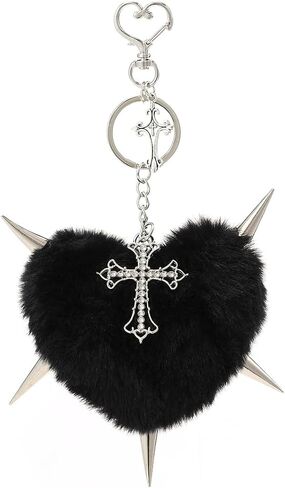 Goth Heart Keychain Pom Pom Keychain Y2k Bag Charms Purse Charms for Handbags Backpack Accessories in Saudi Arabia