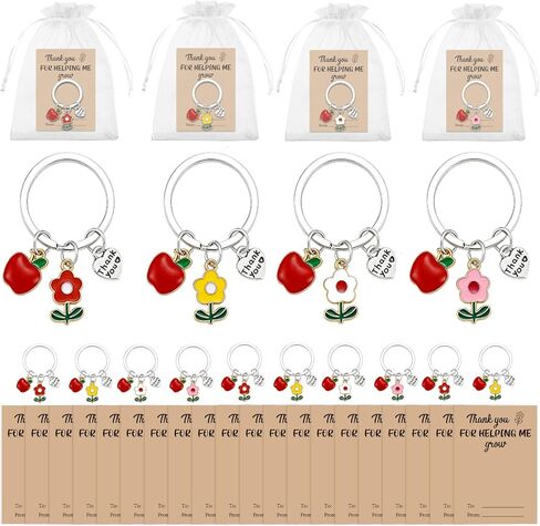 20 Sets Teacher Appreciation Keychain Gift Thank You for Helping Me Grow Include Keychains Appreciation Cards Organza Bags for Daycare Teacher Graduation Teacher Day End of Year Gifts in Saudi Arabia