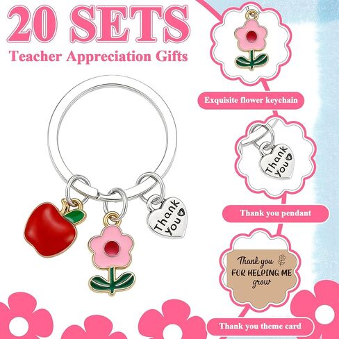 20 Sets Teacher Appreciation Keychain Gift Thank You for Helping Me Grow Include Keychains Appreciation Cards Organza Bags for Daycare Teacher Graduation Teacher Day End of Year Gifts in Saudi Arabia