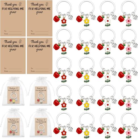 20 Sets Teacher Appreciation Keychain Gift Thank You for Helping Me Grow Include Keychains Appreciation Cards Organza Bags for Daycare Teacher Graduation Teacher Day End of Year Gifts in Saudi Arabia