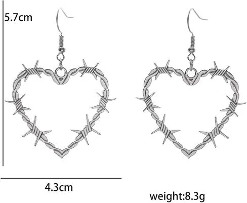 Gothic Barbed Wire Thorn Heart Metal Mesh Earrings - Heavy Duty Padlock Dangle Drop Punk Thorns Heart Design - Halloween Jewelry for Women And Men in Saudi Arabia