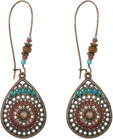Bohemian Turquoise Earrings Ethnic Tibetan Engraved Flower Pattern Round Geometric Dangle Drop Statement Earrings for Women Handmade Trendy Boho Vintage Jewelry (Teardrop Turquoise) in Saudi Arabia