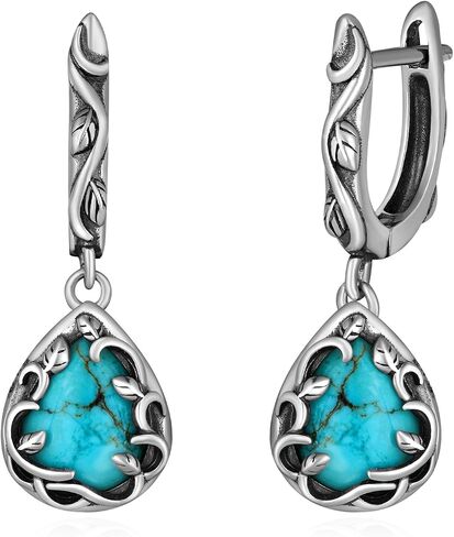 Genuine Turquoise Earrings for Women 925 Sterling Silver Leaf Western Earrings Vintage Real Turquoise Jewelry for Women in Saudi Arabia