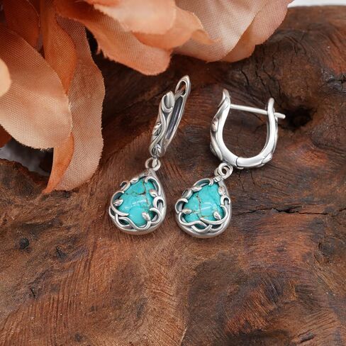 Genuine Turquoise Earrings for Women 925 Sterling Silver Leaf Western Earrings Vintage Real Turquoise Jewelry for Women in Saudi Arabia