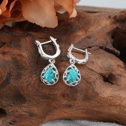 Genuine Turquoise Earrings for Women 925 Sterling Silver Leaf Western Earrings Vintage Real Turquoise Jewelry for Women in Saudi Arabia