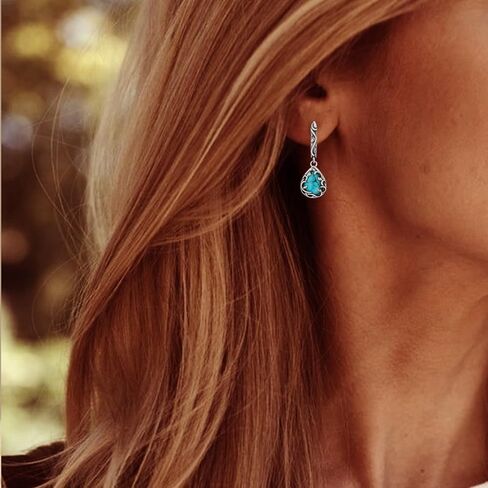 Genuine Turquoise Earrings for Women 925 Sterling Silver Leaf Western Earrings Vintage Real Turquoise Jewelry for Women in Saudi Arabia