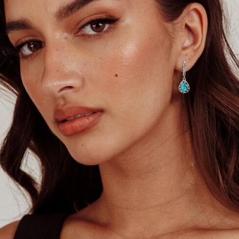 Genuine Turquoise Earrings for Women 925 Sterling Silver Leaf Western Earrings Vintage Real Turquoise Jewelry for Women in Saudi Arabia