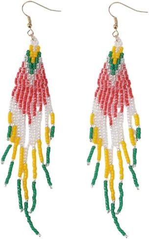 Flower Black Beaded Long Tassel Western Native American Earrings For Women Dangling in Saudi Arabia